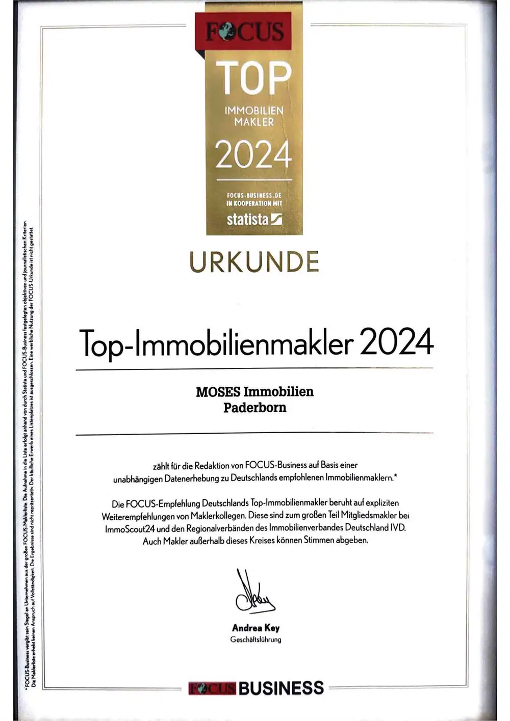 Urkunde FOCUS-Business 2024