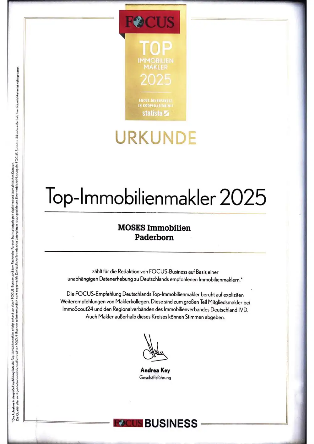 Urkunde FOCUS-Business 2025
