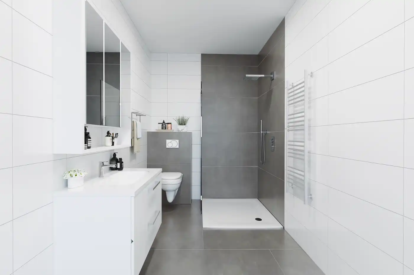 Badezimmer im vermieteten Neubauprojekt in Bielefeld-Heepen, mögliche Ausstattung · Visualisierung